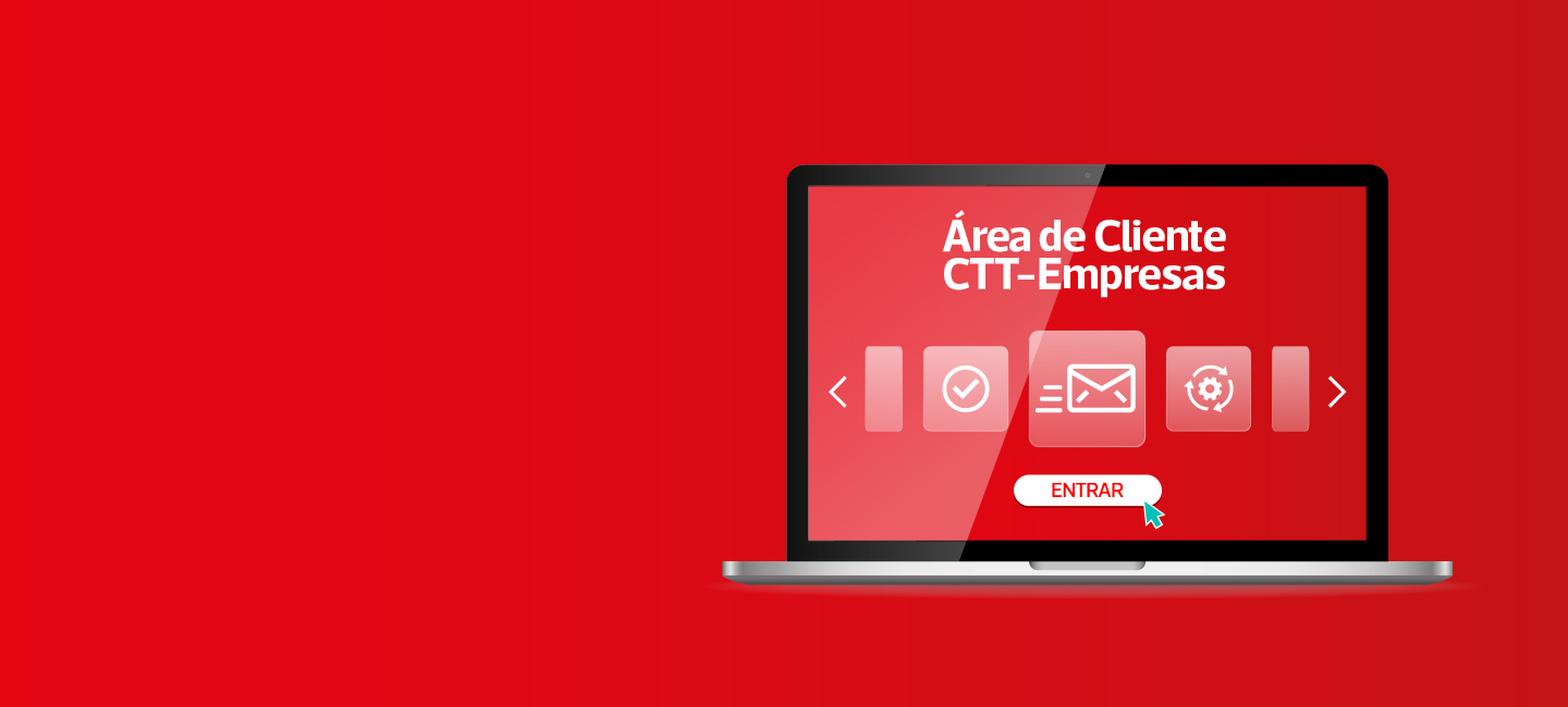 Imagem de um computador portátil com a Área de Cliente CTT - Empresas aberta.