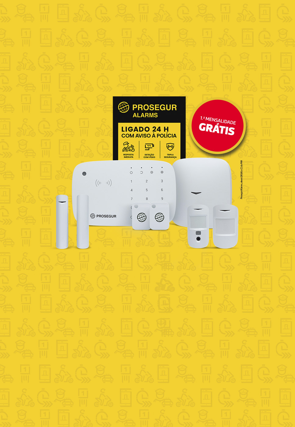 Imagem do kit Prosegur num fundo amarelo e onde se lê 