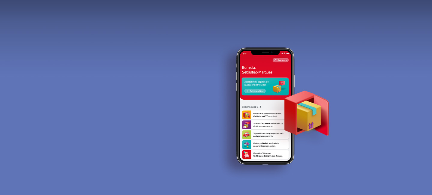 Aplicação CTT aberta no ecrã do telemóvel.